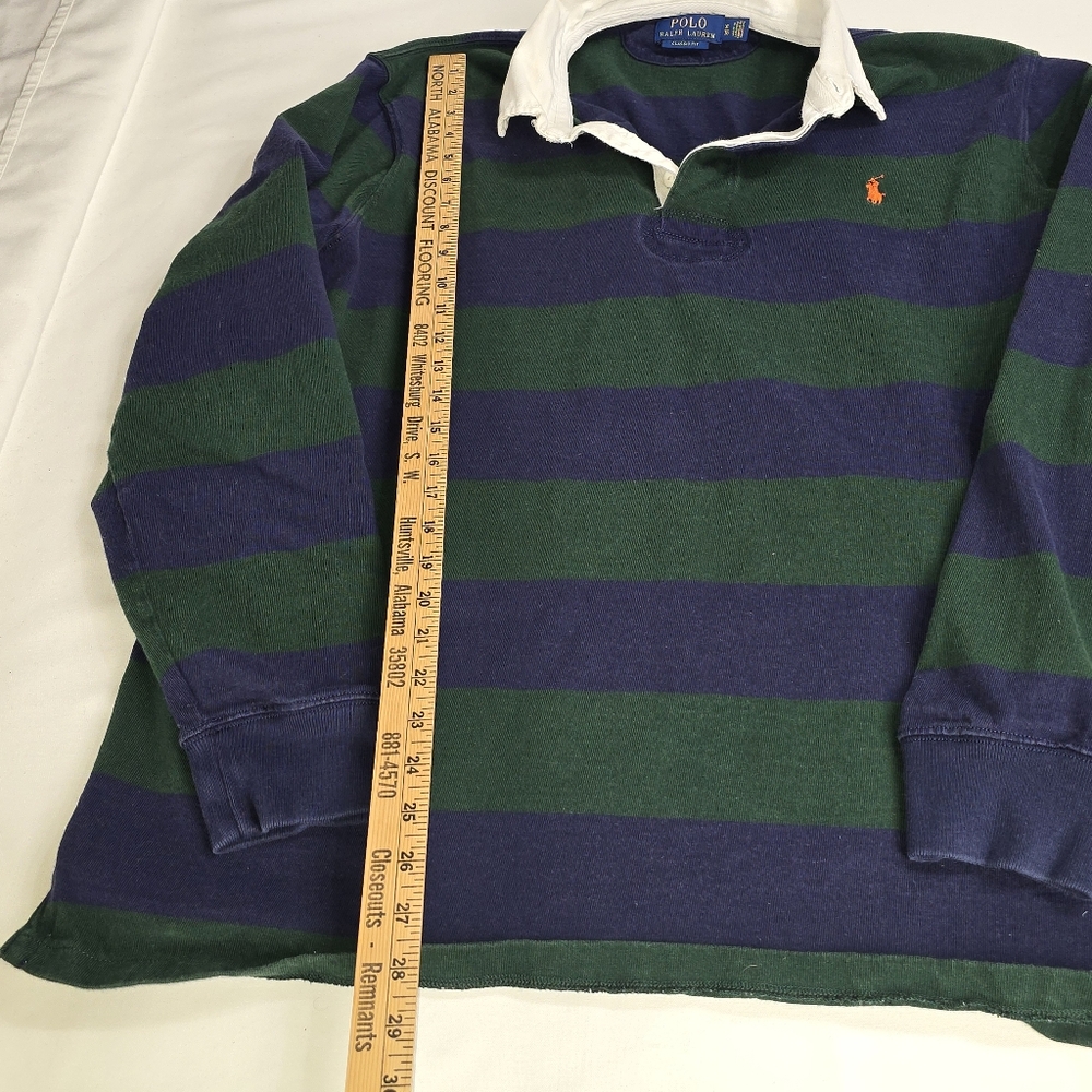 Polo Ralph Lauren Iconic Rugby Striped Collared Shirt XL Green Blue - Picture 5 of 7